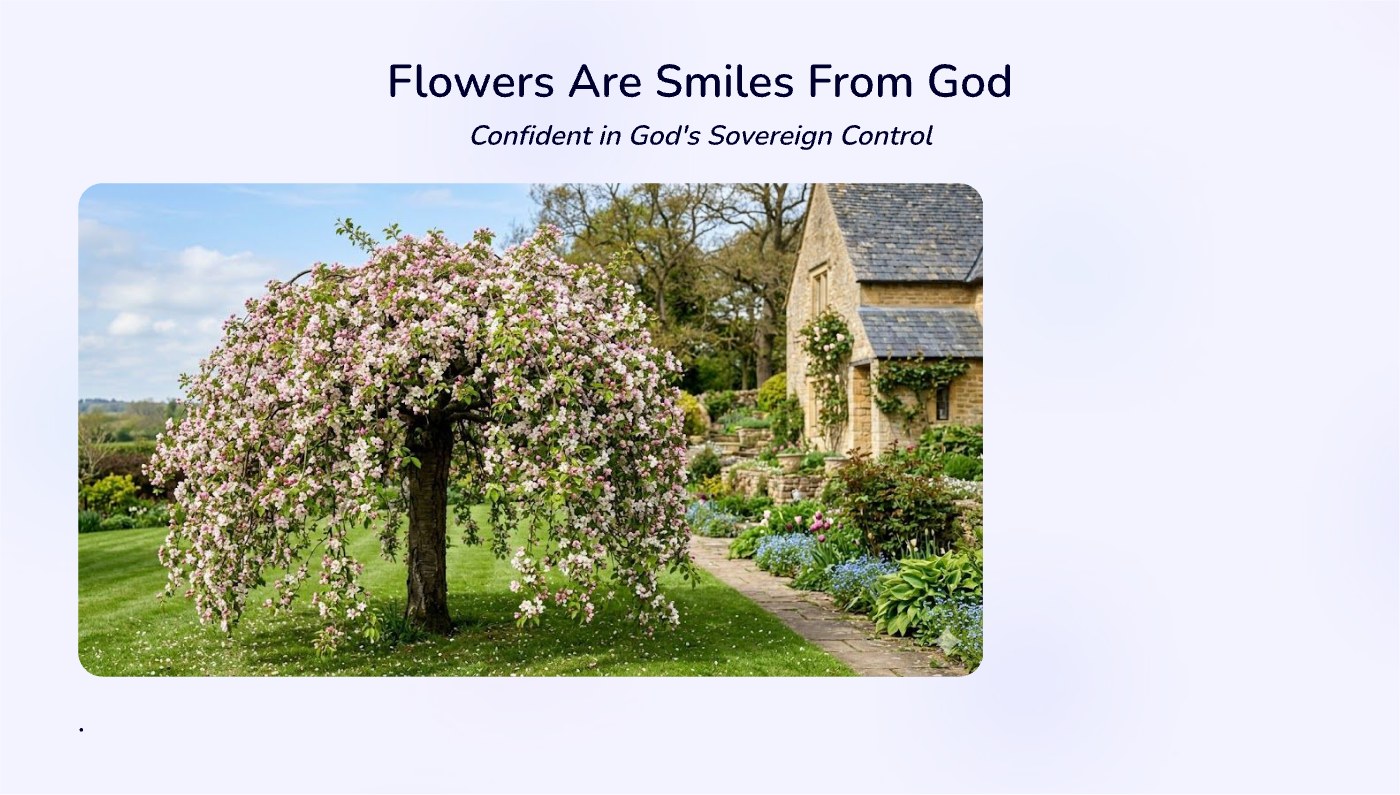 Front of the "Flowers are Smiles From God" devotional card