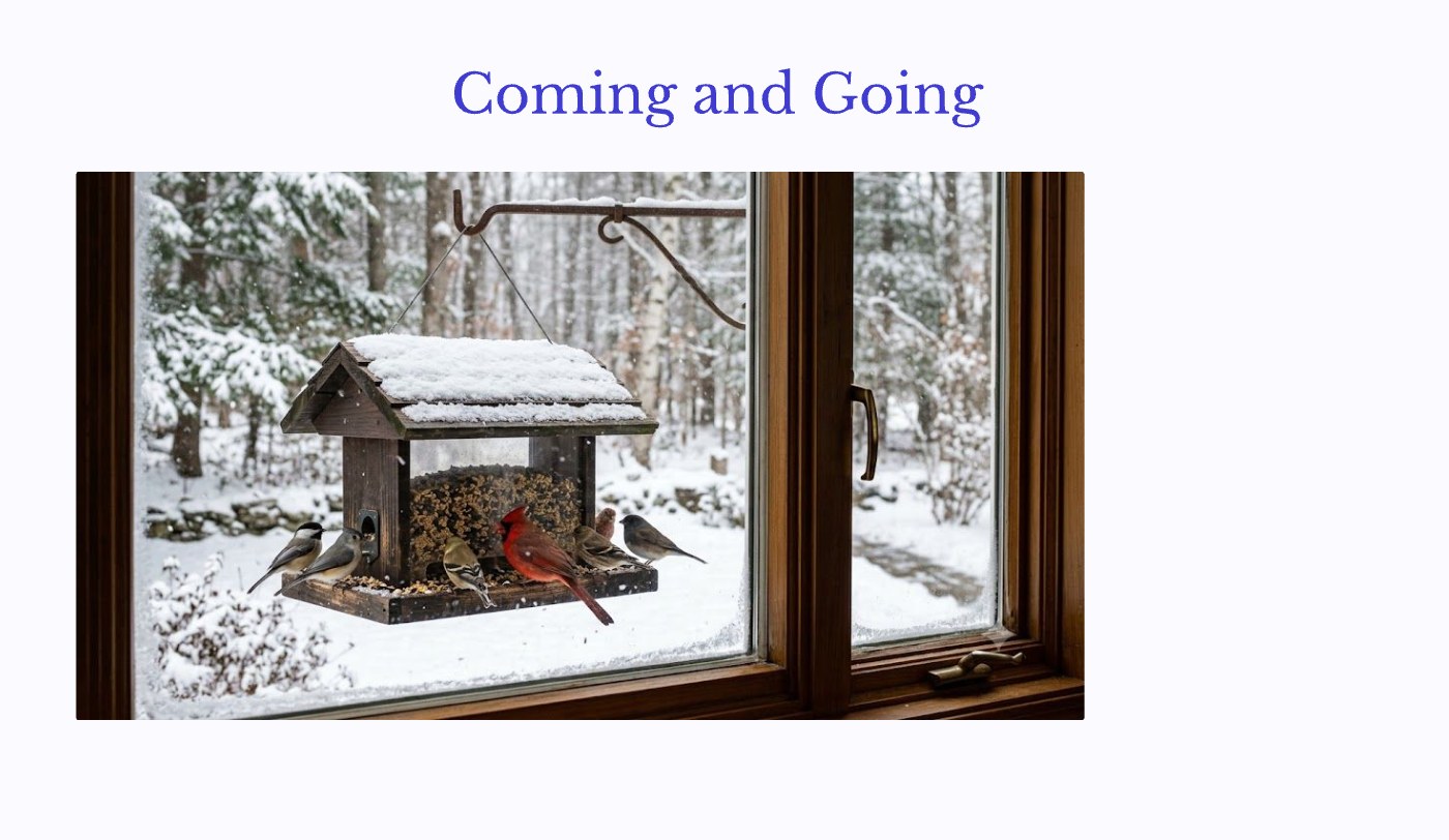Front of the "Coming and Going" devotional card