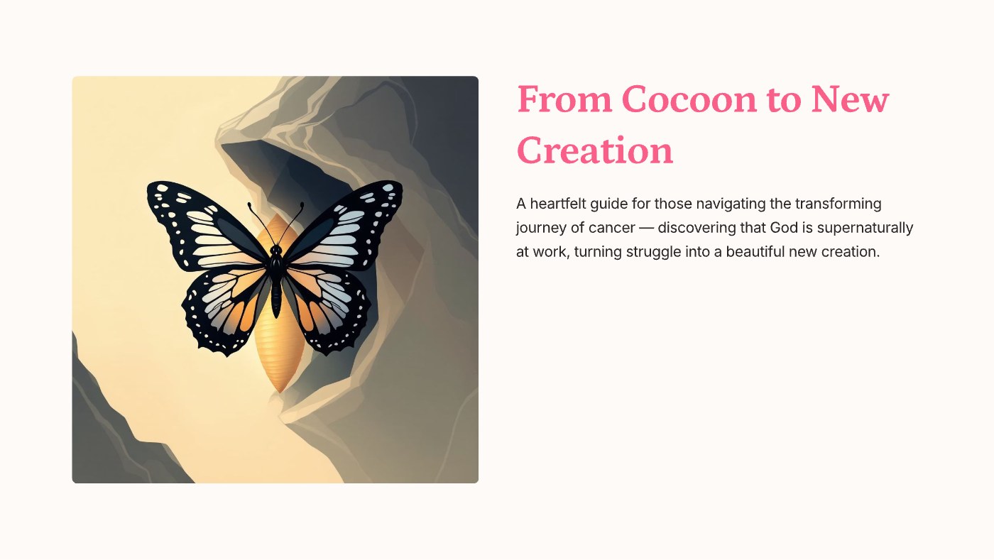 Front of the "From Cocoon, to New Creation" devotional card