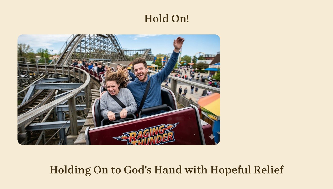 Front of the "Hold On!" devotional card