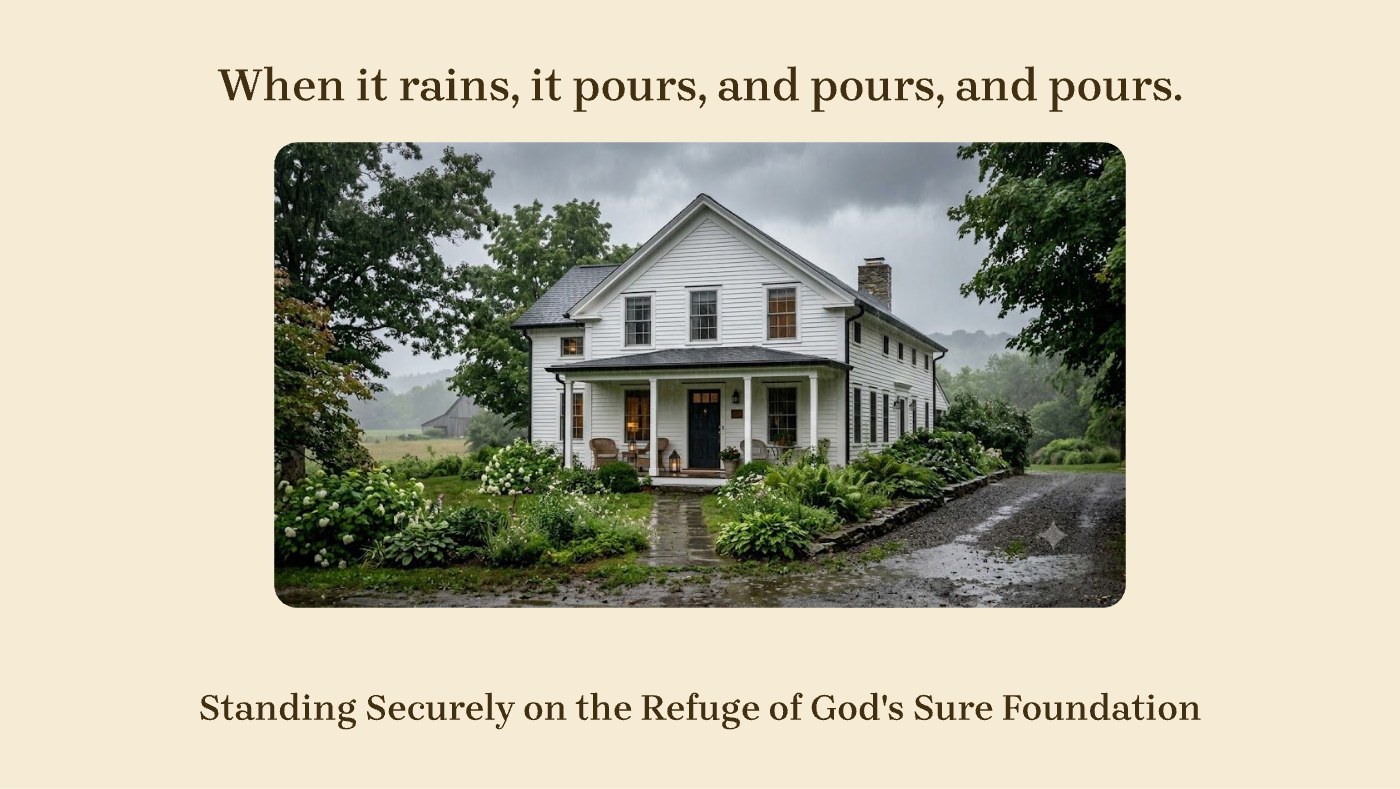 Front of the "When it rains, it pours and pours..." devotional card