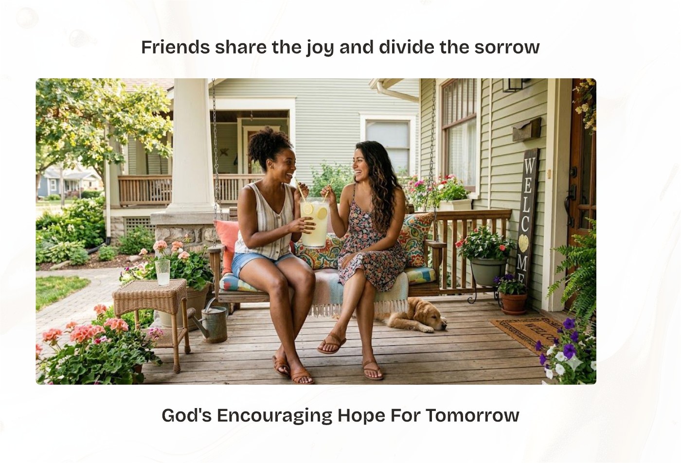 Front of the "Friends share the joy and divide the sorrow" devotional card