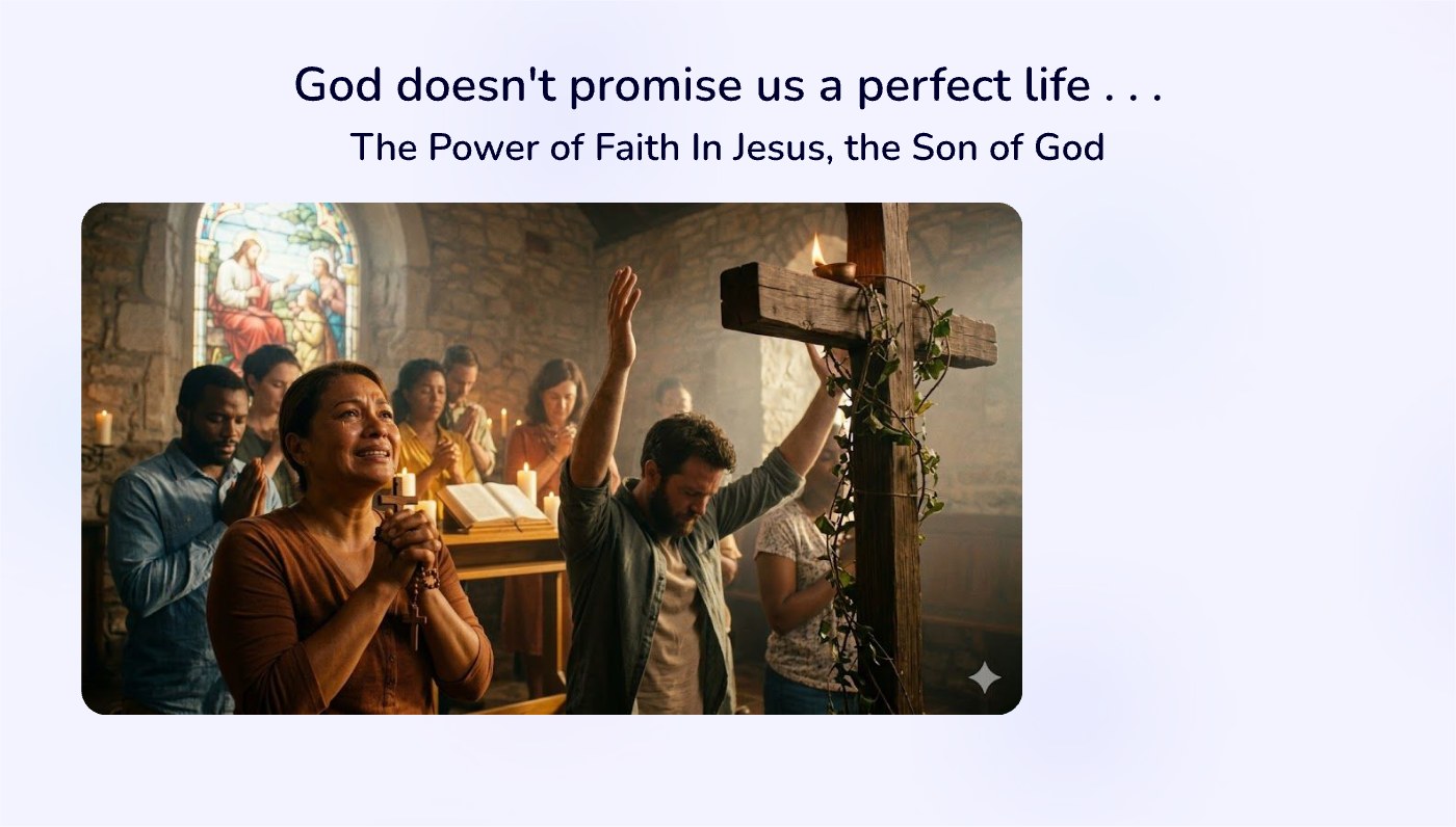 Front of the "God doesn't promise us a perfect life..." devotional card