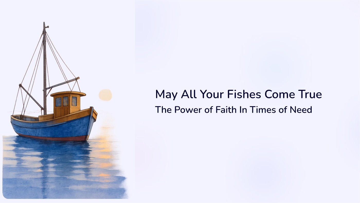 Front of the "May All Your Fishes Come True" devotional card